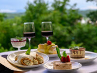 Food and wine on the patio at Graceland Inn
